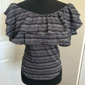 Free People Striped Off-Shoulder Ruffle Top Large
